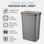 50L Rectangular Sensor Trash Can, Plastic Outer Material, Fingerprint-Resistant Coating, Gray